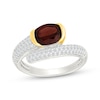 Thumbnail Image 1 of Oval-Cut Garnet & White Lab-Created Sapphire Bypass Ring Sterling Silver & 10K Yellow Gold