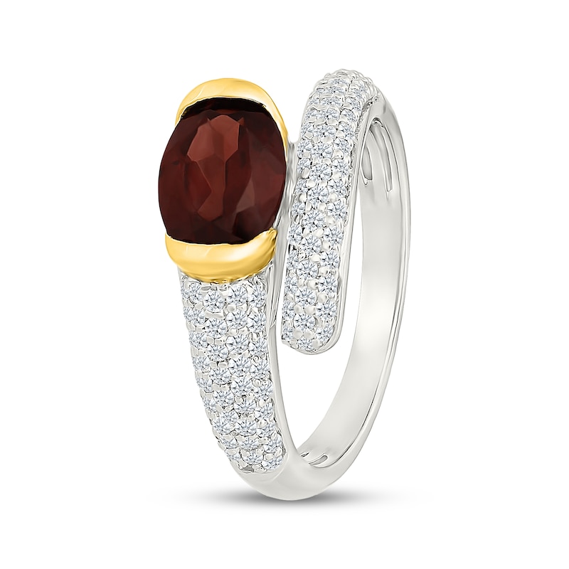 Main Image 2 of Oval-Cut Garnet & White Lab-Created Sapphire Bypass Ring Sterling Silver & 10K Yellow Gold