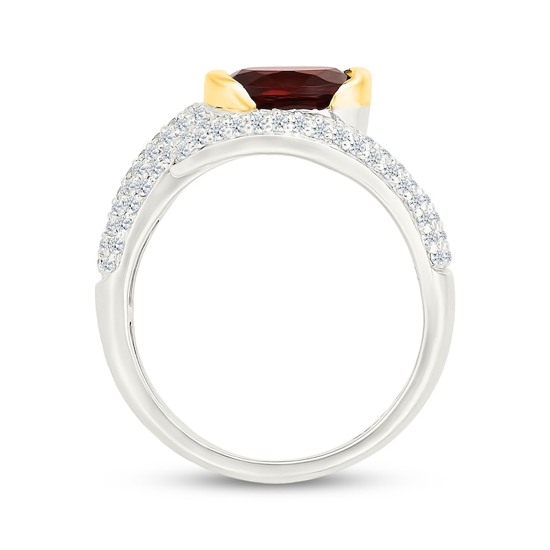 Main Image 3 of Oval-Cut Garnet & White Lab-Created Sapphire Bypass Ring Sterling Silver & 10K Yellow Gold