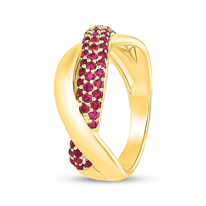 Main Image 2 of Lab-Created Ruby Crossover Ring 10K Yellow Gold