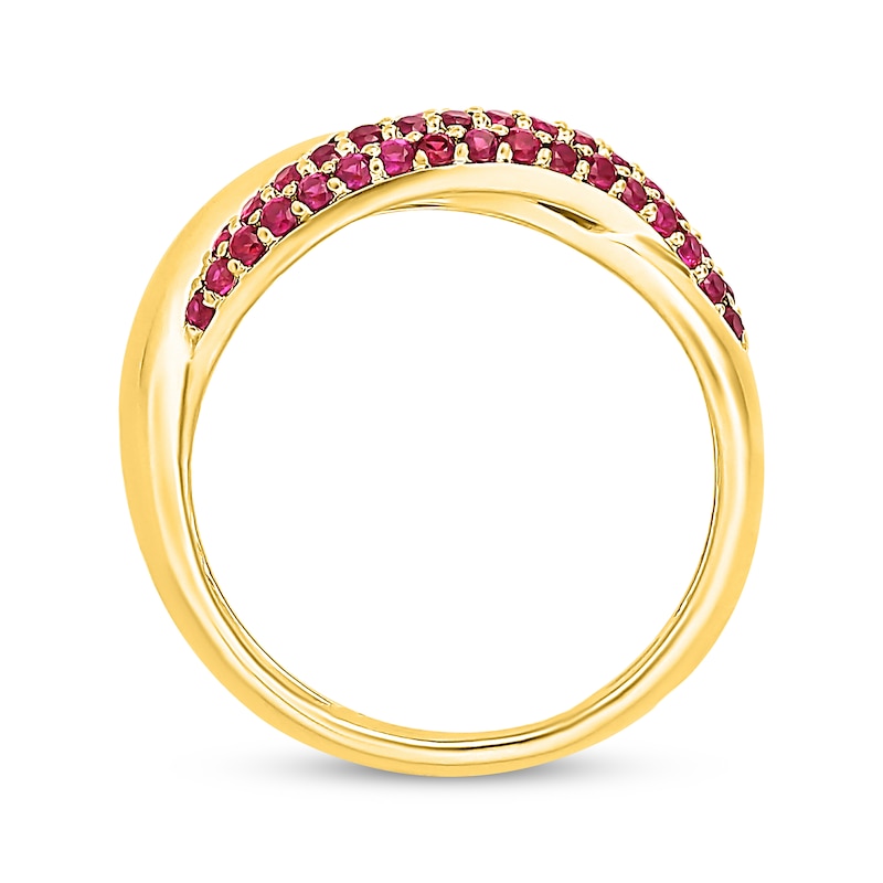 Main Image 3 of Lab-Created Ruby Crossover Ring 10K Yellow Gold