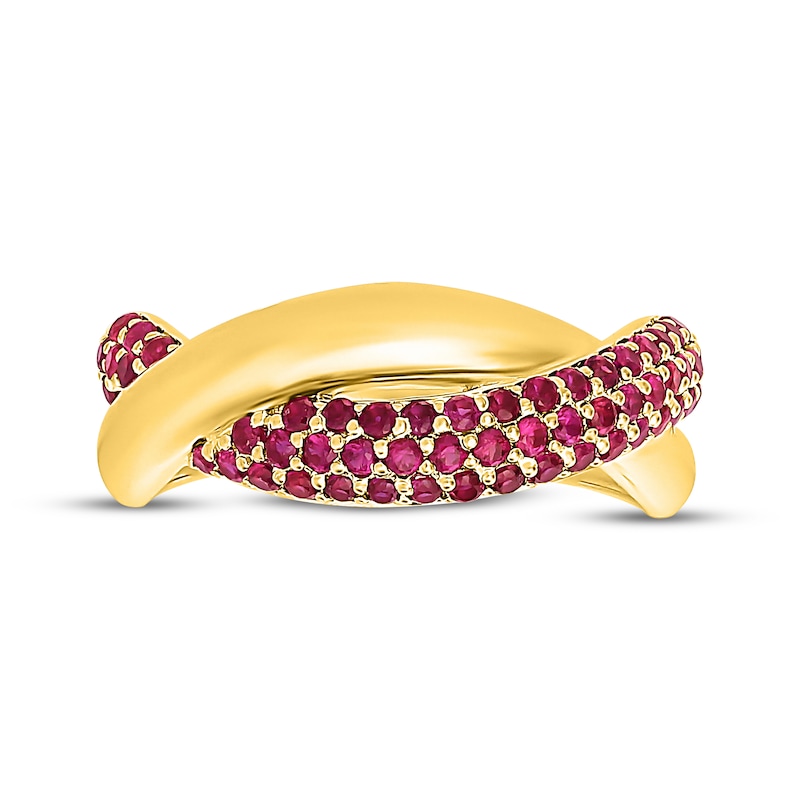 Main Image 4 of Lab-Created Ruby Crossover Ring 10K Yellow Gold