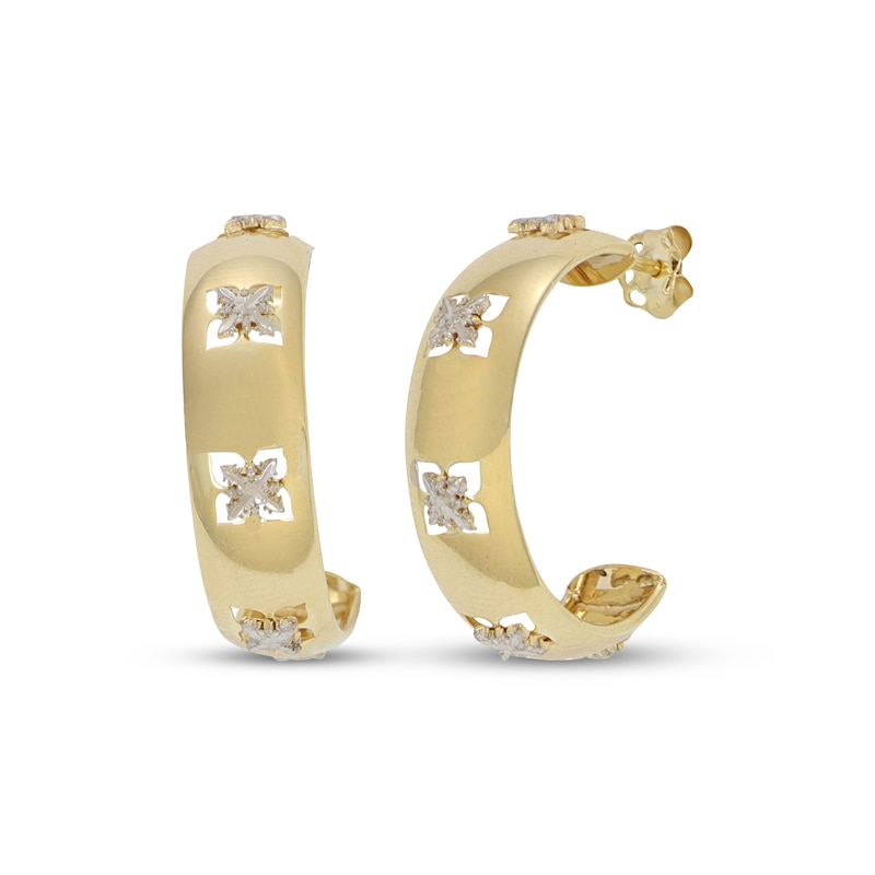 Main Image 1 of Italian Brilliance Diamond-Cut Clover Cutout Hoop Earrings 14K Yellow Gold