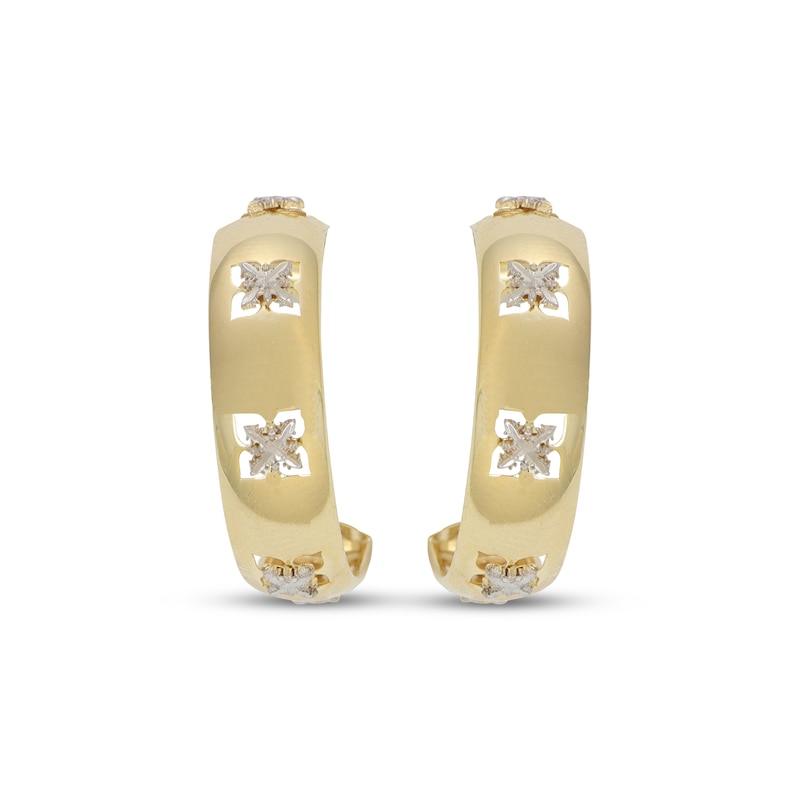 Main Image 2 of Italian Brilliance Diamond-Cut Clover Cutout Hoop Earrings 14K Yellow Gold