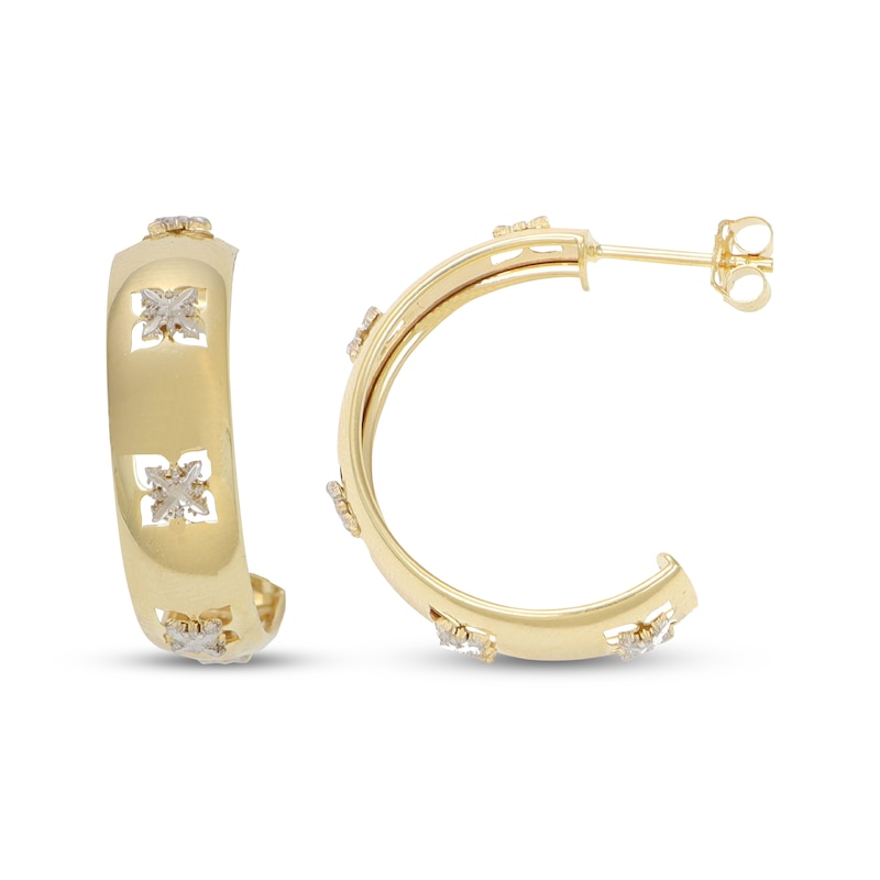 Main Image 3 of Italian Brilliance Diamond-Cut Clover Cutout Hoop Earrings 14K Yellow Gold