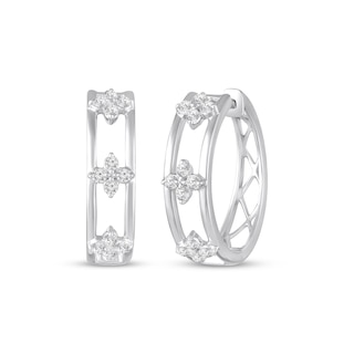 White Lab-Created Sapphire Clover Hoop Earrings Sterling Silver