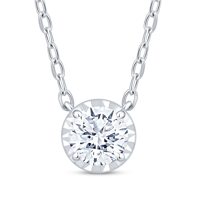 Main Image 1 of Round-Cut Diamond Solitaire Necklace 1/3 ct tw 10K White Gold 18" (I/I2)
