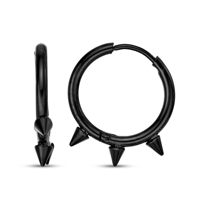 Main Image 3 of Men's Spike Hoop Earrings Black Ion-Plated Stainless Steel