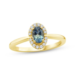 American Blue Sapphire & Diamond Halo Ring 1/10 ct tw 10K Yellow Gold