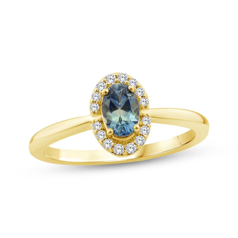 Main Image 1 of American Blue Sapphire & Diamond Halo Ring 1/10 ct tw 10K Yellow Gold