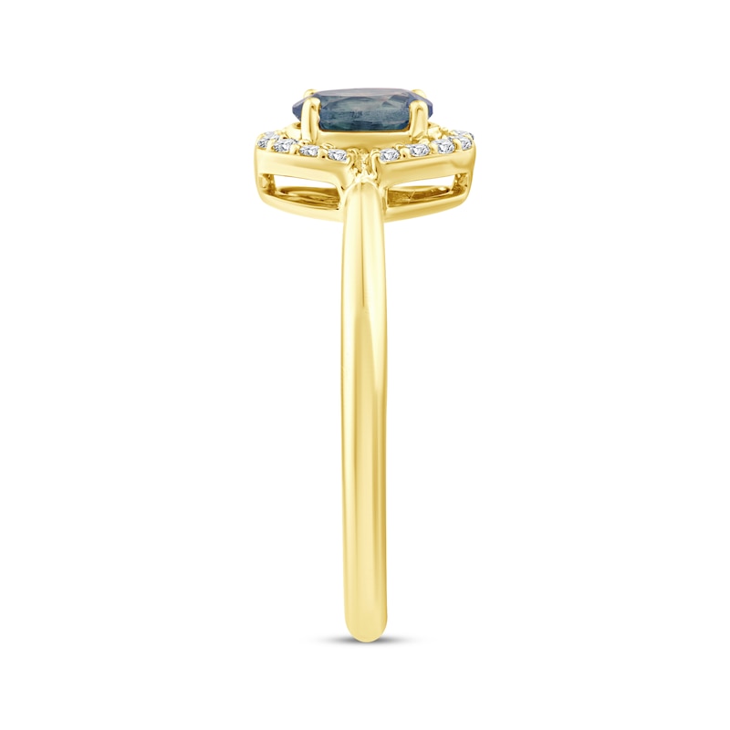 Main Image 2 of American Blue Sapphire & Diamond Halo Ring 1/10 ct tw 10K Yellow Gold