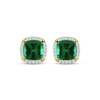 Thumbnail Image 2 of Men's Cushion-Cut Lab-Created Emerald & Diamond Stud Earrings 1/6 ct tw 10K Yellow Gold