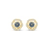 Thumbnail Image 2 of American Blue Sapphire & Diamond Flower Halo Stud Earrings 1/10 ct tw 10K Yellow Gold