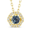 Thumbnail Image 1 of American Blue Sapphire & Diamond Flower Halo Necklace 1/20 ct tw 10K Yellow Gold 18"