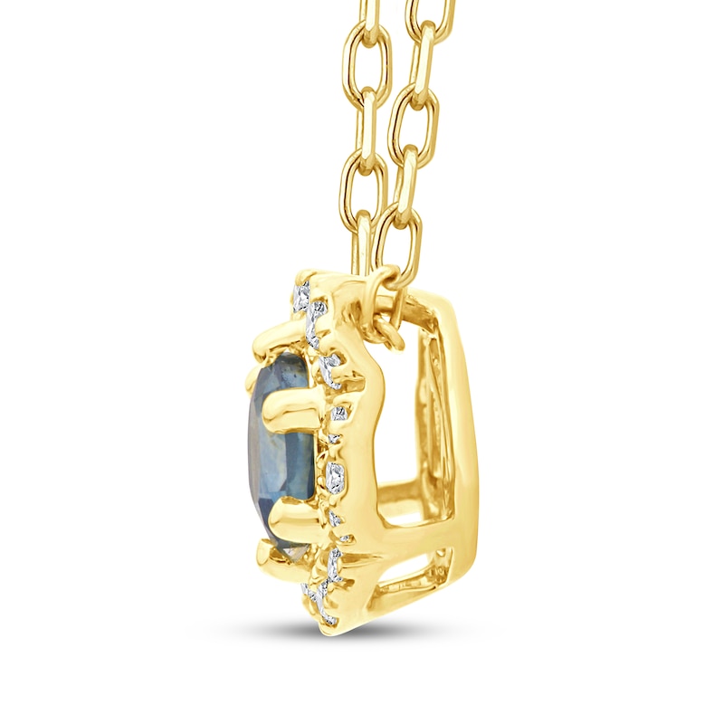 Main Image 2 of American Blue Sapphire & Diamond Flower Halo Necklace 1/20 ct tw 10K Yellow Gold 18"