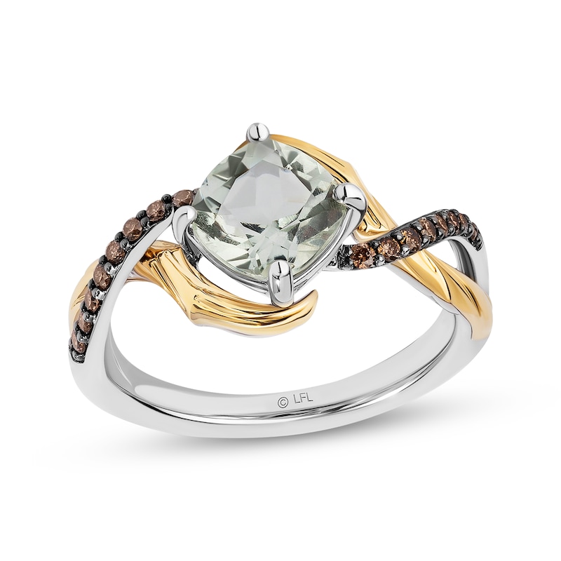 Main Image 1 of Star Wars Yoda Cushion-Cut Green Quartz & Brown Diamond Ring 1/8 ct tw Sterling Silver & 10K Yellow Gold