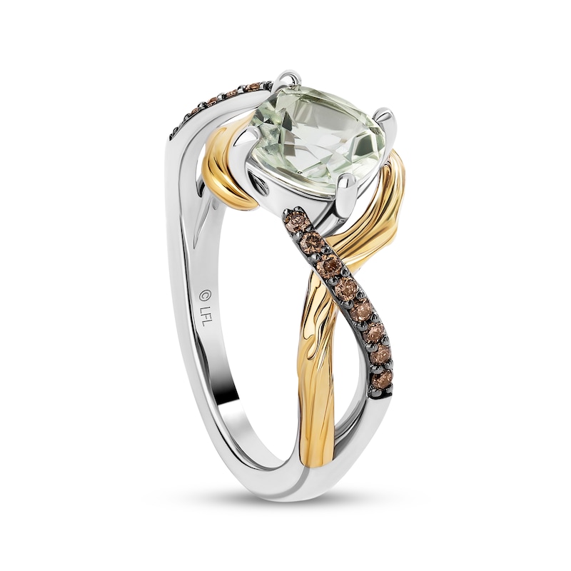 Main Image 2 of Star Wars Yoda Cushion-Cut Green Quartz & Brown Diamond Ring 1/8 ct tw Sterling Silver & 10K Yellow Gold