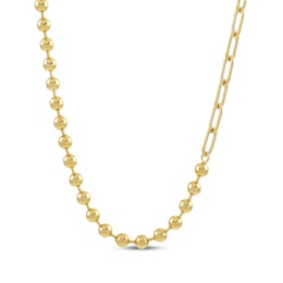 Bead & Paperclip Chain Half-and-Half Necklace 24K Yellow Gold Vermeil Sterling Silver 18"