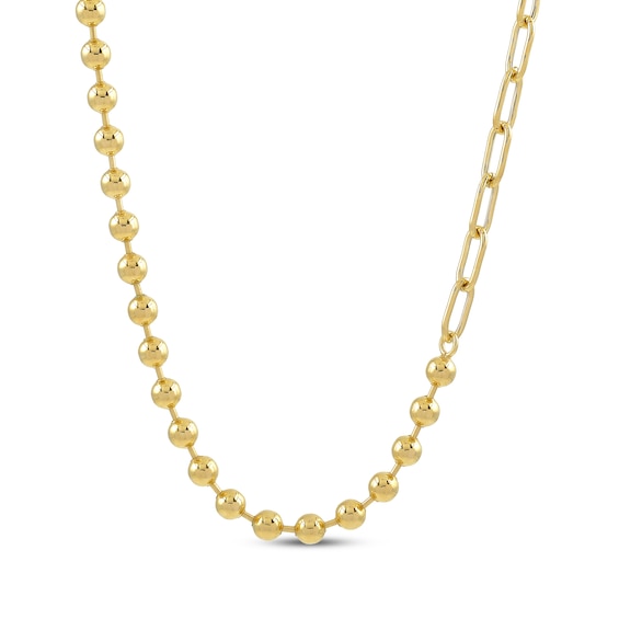 Bead & Paperclip Chain Half-and-Half Necklace 24K Yellow Gold Vermeil Sterling Silver 18"