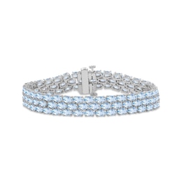 Oval-Cut Sky Blue Topaz Three-Row Bracelet Sterling Silver 7.5"