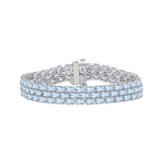 Oval-Cut Sky Blue Topaz Three-Row Bracelet Sterling Silver 7.5"