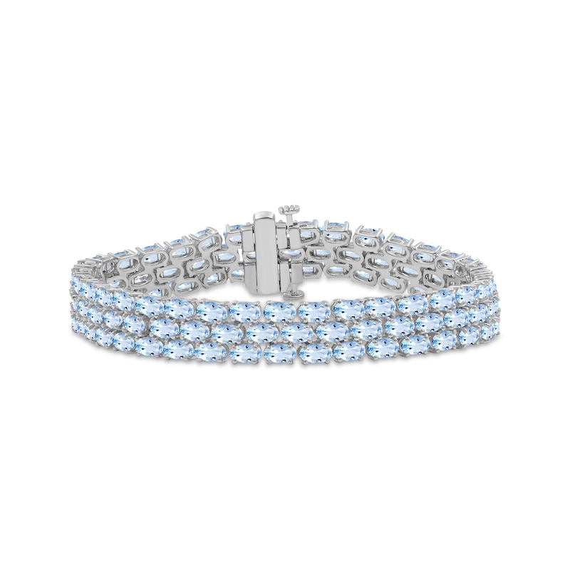 Main Image 1 of Oval-Cut Sky Blue Topaz Three-Row Bracelet Sterling Silver 7.5"