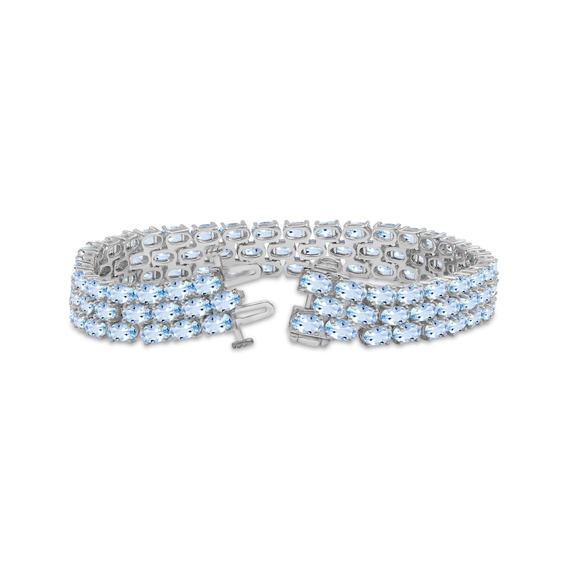 Main Image 2 of Oval-Cut Sky Blue Topaz Three-Row Bracelet Sterling Silver 7.5"