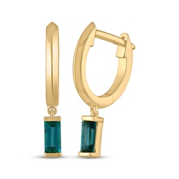 STUDIO BY KAY Baguette-Cut Lab-Created Emerald Solitaire Hoop Drop Earrings 24K Yellow Gold Vermeil Sterling Silver