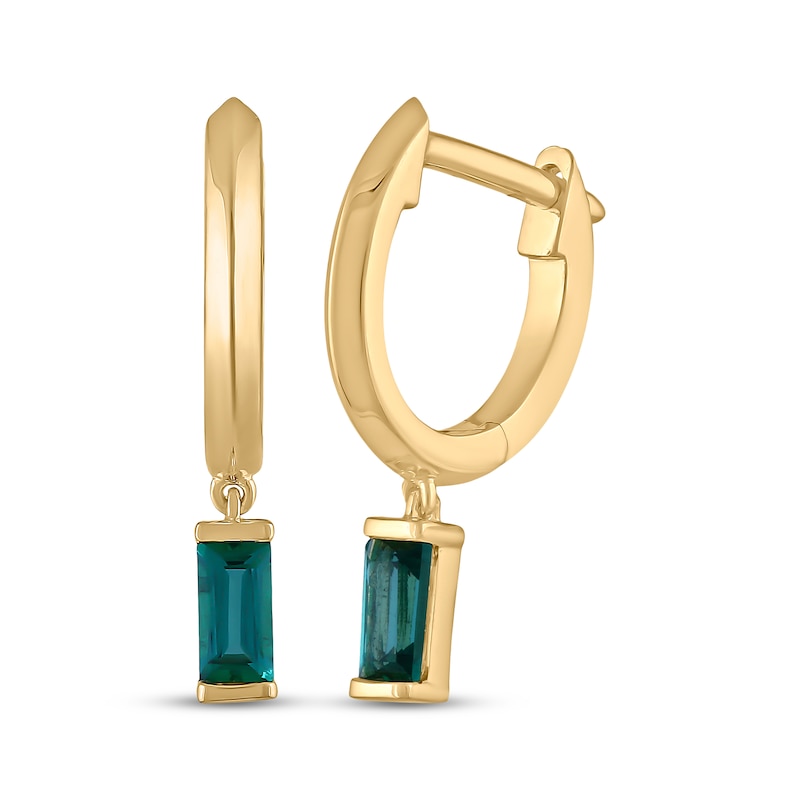Main Image 1 of STUDIO BY KAY Baguette-Cut Lab-Created Emerald Solitaire Hoop Drop Earrings 24K Yellow Gold Vermeil Sterling Silver