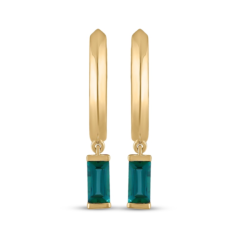 Main Image 2 of STUDIO BY KAY Baguette-Cut Lab-Created Emerald Solitaire Hoop Drop Earrings 24K Yellow Gold Vermeil Sterling Silver
