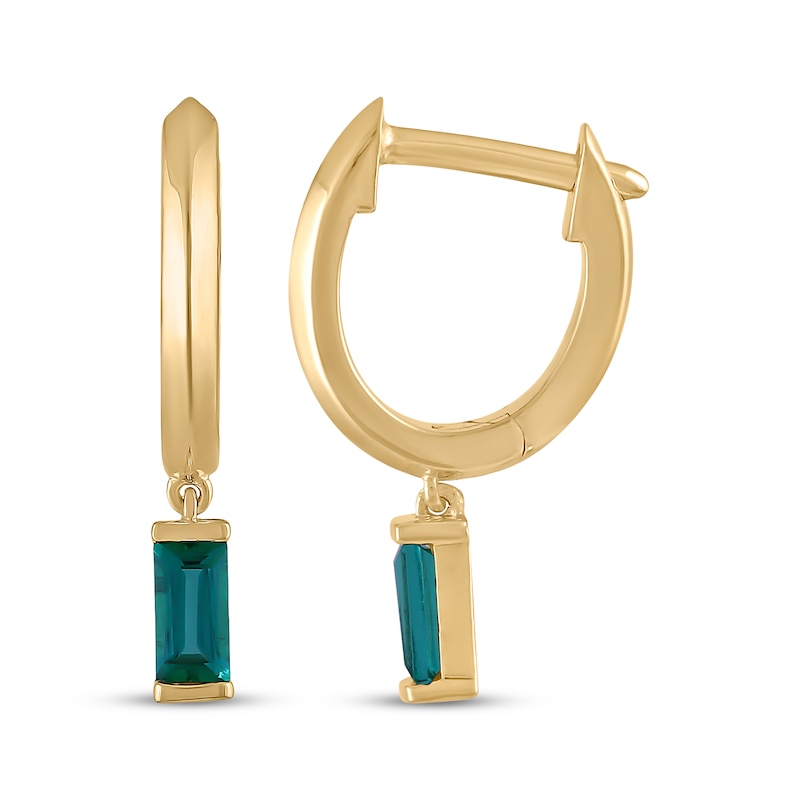 Main Image 3 of STUDIO BY KAY Baguette-Cut Lab-Created Emerald Solitaire Hoop Drop Earrings 24K Yellow Gold Vermeil Sterling Silver