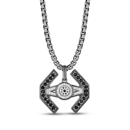 Star Wars TIE Fighter Black Onyx & Diamond Necklace 1/10 ct tw Black Rhodium-Plated Sterling Silver 20"