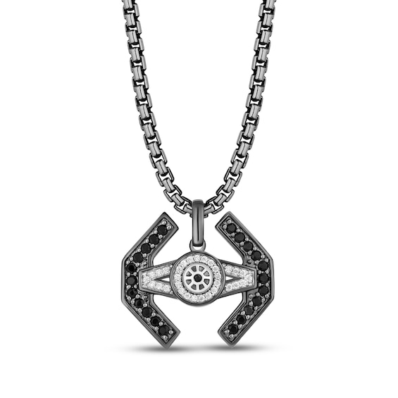 Star Wars TIE Fighter Black Onyx & Diamond Necklace 1/10 ct tw Black Rhodium-Plated Sterling Silver 20"