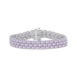 Oval-Cut Pink Amethyst Three-Row Bracelet Sterling Silver 7.5"