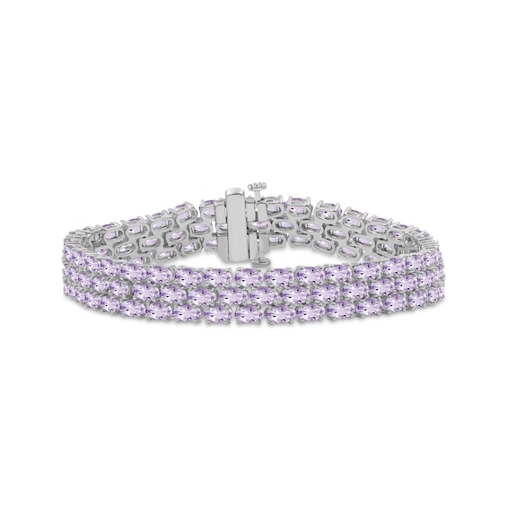 Oval-Cut Pink Amethyst Three-Row Bracelet Sterling Silver 7.5"