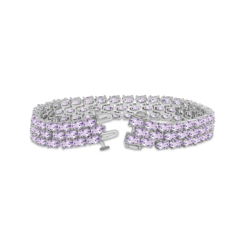 Main Image 2 of Oval-Cut Pink Amethyst Three-Row Bracelet Sterling Silver 7.5"