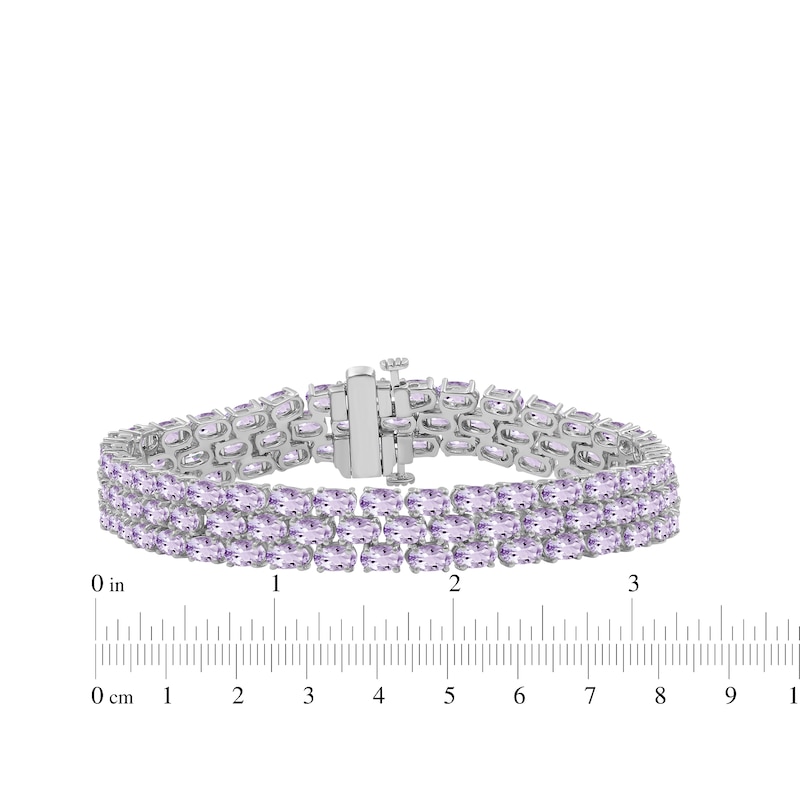Main Image 4 of Oval-Cut Pink Amethyst Three-Row Bracelet Sterling Silver 7.5"