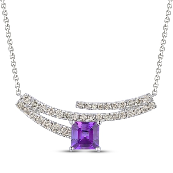 Le Vian Good Karma Square Emerald-Cut Amethyst Smile Necklace 1/2 ct tw Diamonds 14K Vanilla Gold 19"