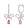 Thumbnail Image 1 of Pink & White Lab-Created Sapphire Bow Drop Earrings Sterling Silver & 10K Yellow Gold