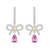 Thumbnail Image 2 of Pink & White Lab-Created Sapphire Bow Drop Earrings Sterling Silver & 10K Yellow Gold