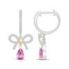 Thumbnail Image 3 of Pink & White Lab-Created Sapphire Bow Drop Earrings Sterling Silver & 10K Yellow Gold