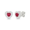 Thumbnail Image 1 of Heart-Shaped Lab-Created Ruby & White Lab-Created Sapphire Stud Earrings Sterling Silver