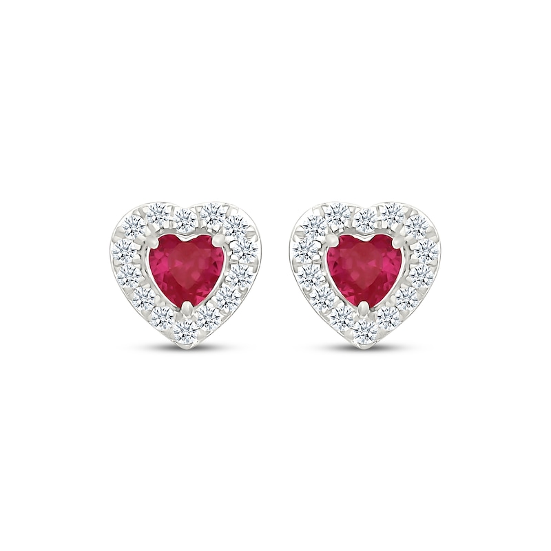 Main Image 2 of Heart-Shaped Lab-Created Ruby & White Lab-Created Sapphire Stud Earrings Sterling Silver