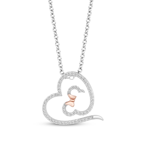 Disney Treasures Minnie Mouse Diamond Heart Necklace 1/4 ct tw Sterling Silver & 10K Rose Gold 19"