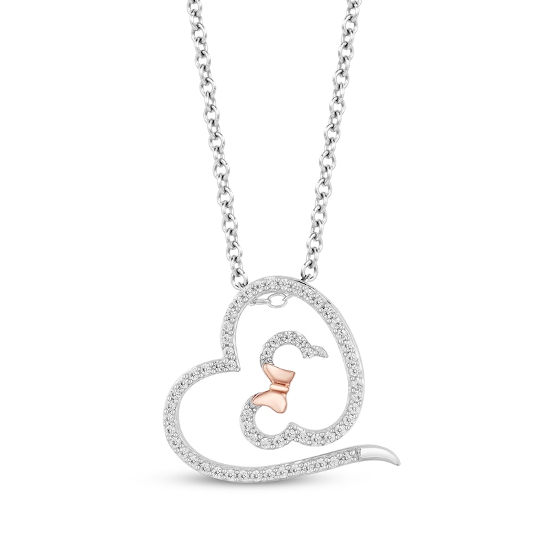 Main Image 1 of Disney Treasures Minnie Mouse Diamond Heart Necklace 1/4 ct tw Sterling Silver & 10K Rose Gold 19"