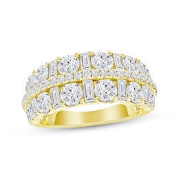 Now + Forever Lab-Grown Diamonds Round & Baguette-Cut Anniversary Ring 2 ct tw 14K Yellow Gold
