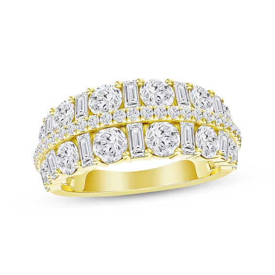 Now + Forever Lab-Grown Diamonds Round & Baguette-Cut Anniversary Ring 2 ct tw 14K Yellow Gold