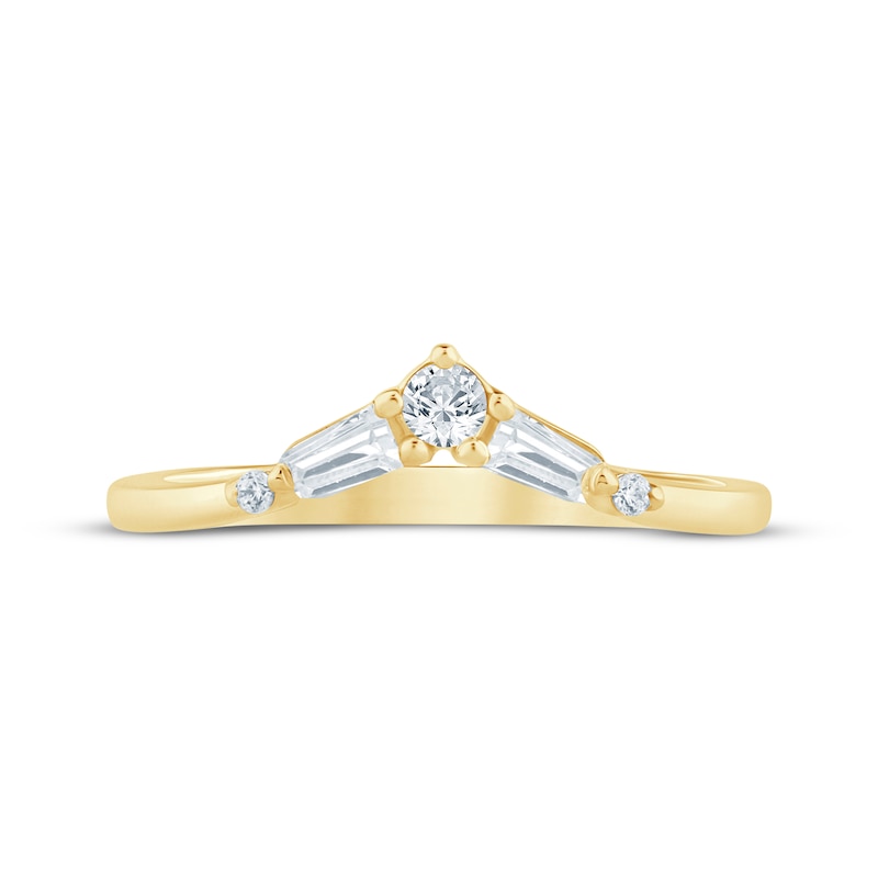 Main Image 3 of Now + Forever Lab-Grown Diamonds Round & Baguette-Cut Chevron Anniversary Ring 1/5 ct tw 14K Yellow Gold