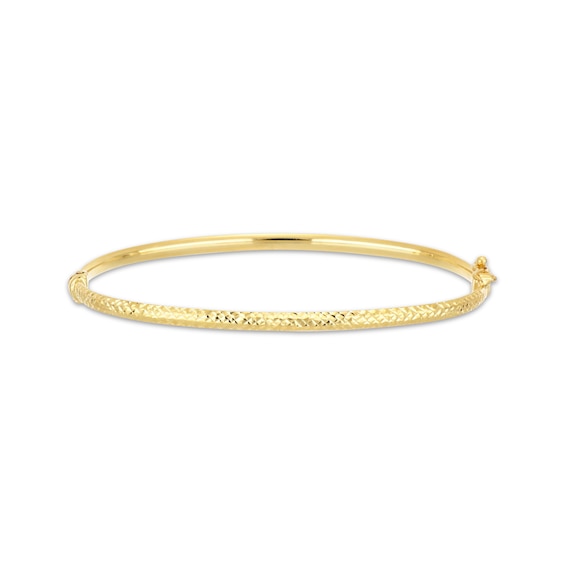 Italian Brilliance Diamond-Cut Bangle Bracelet 14K Yellow Gold 7"