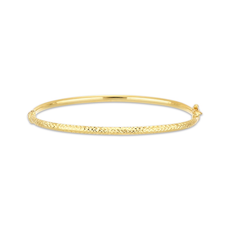 Main Image 1 of Italian Brilliance Diamond-Cut Bangle Bracelet 14K Yellow Gold 7"